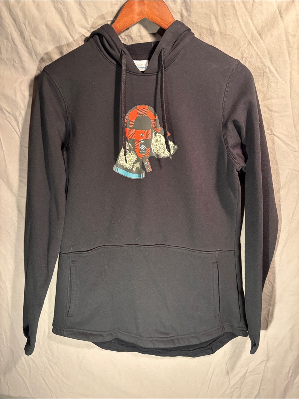 Columbia Dog Black Pullover Hoodie with Graphic Dog